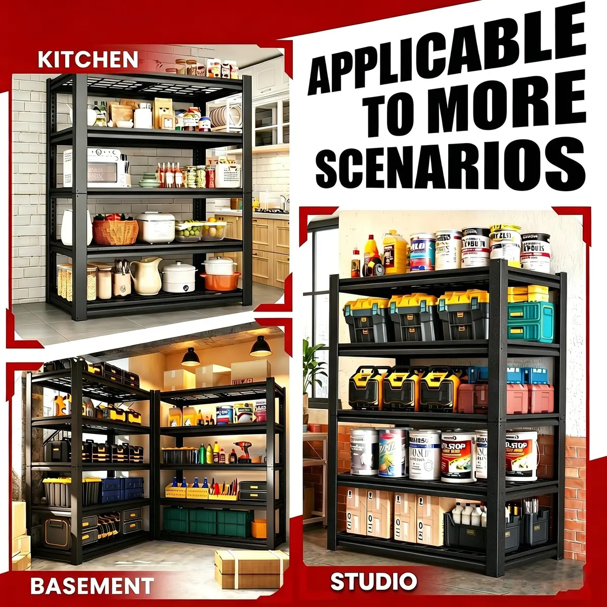 FOSTOKO Heavy Duty Garage Shelving 72"H x 35"W x 16"D | 5-Tier Adjustable Metal Storage Rack for Warehouse & Workshop - view 6