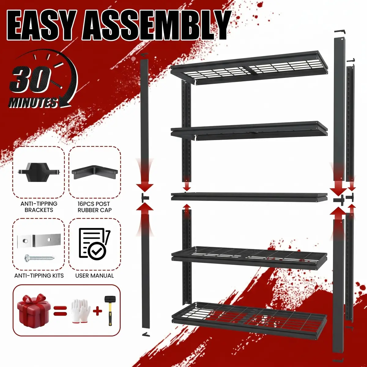 FOSTOKO Heavy Duty Garage Shelving 72"H x 35"W x 16"D | 5-Tier Adjustable Metal Storage Rack for Warehouse & Workshop - view 7