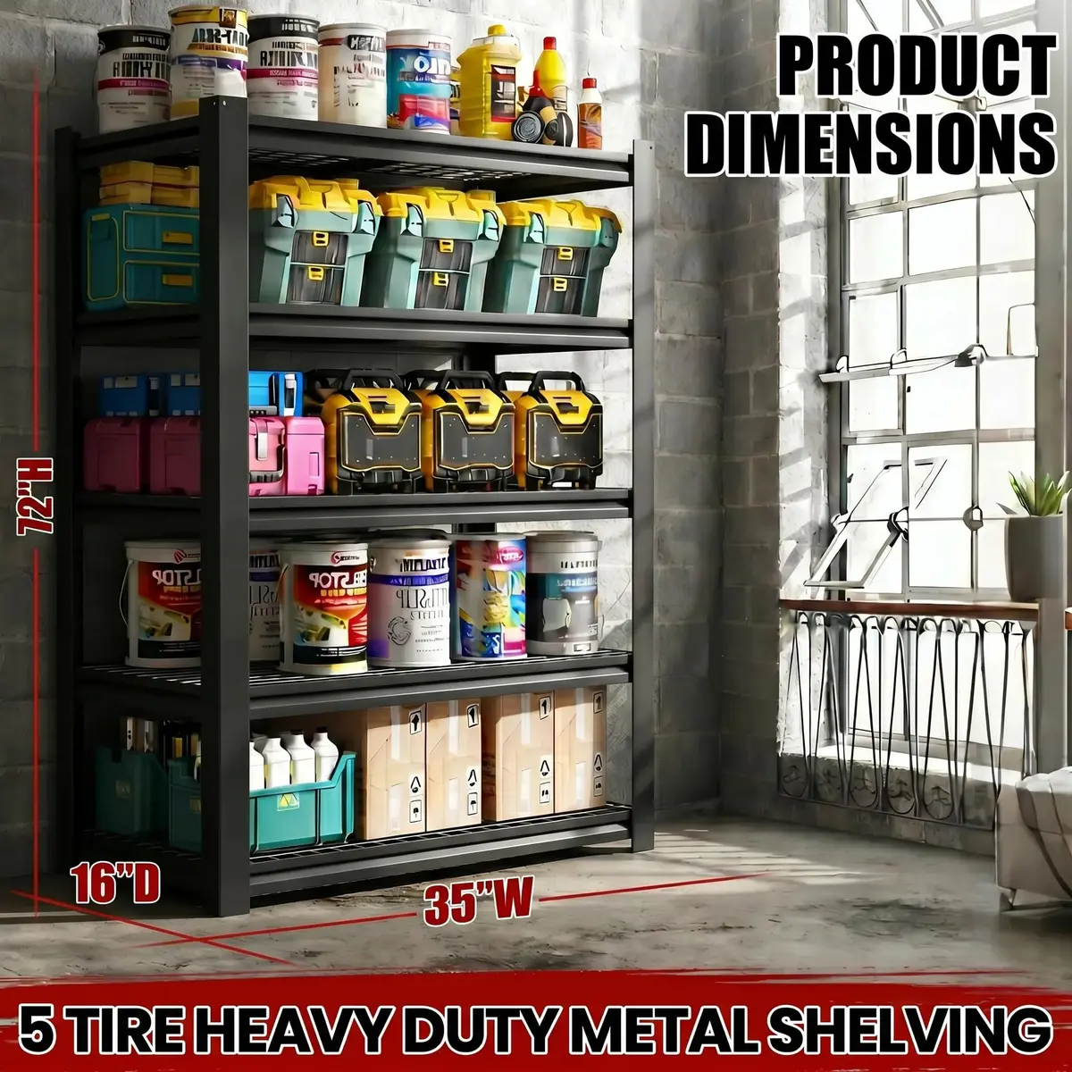 FOSTOKO Heavy Duty Garage Shelving 72"H x 35"W x 16"D | 5-Tier Adjustable Metal Storage Rack for Warehouse & Workshop - view 2