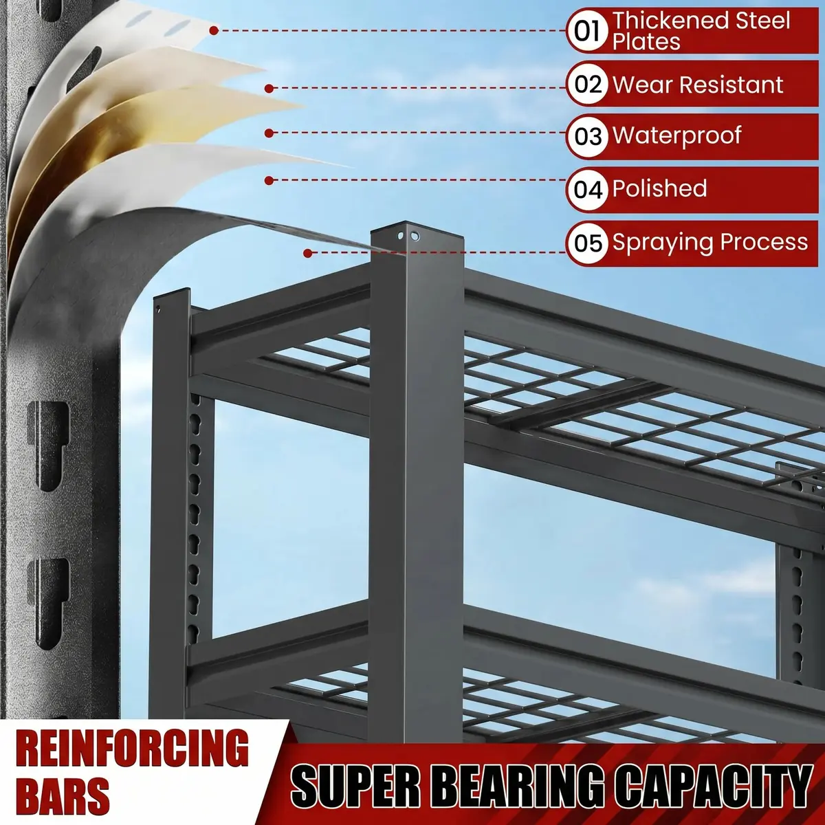 FOSTOKO Heavy Duty Garage Shelving 72"H x 35"W x 16"D | 5-Tier Adjustable Metal Storage Rack for Warehouse & Workshop - view 3