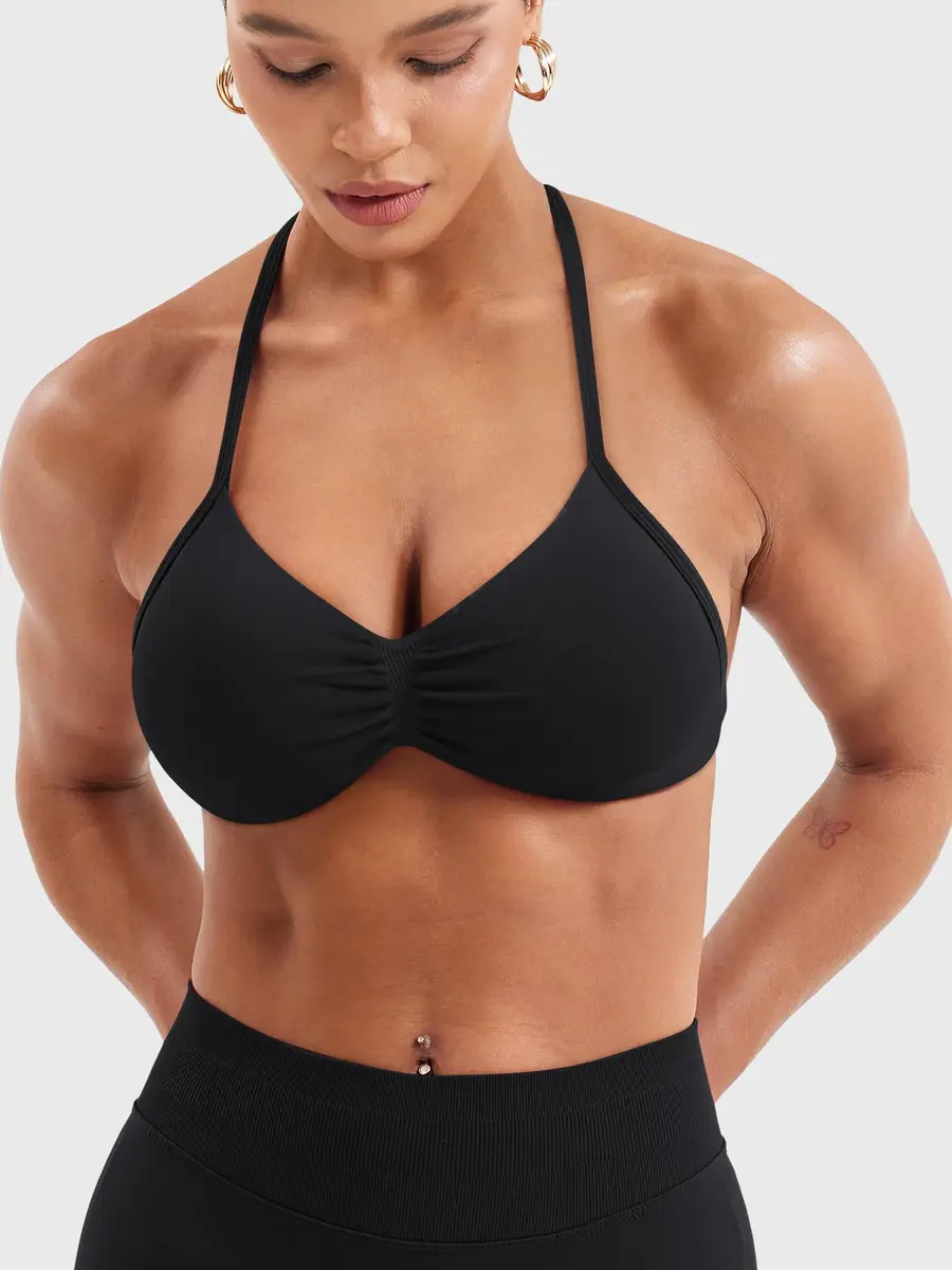 YEOREO Impact Sports Halter Bra for Women | Backless, Padded, High Support, Black, Medium - view 5