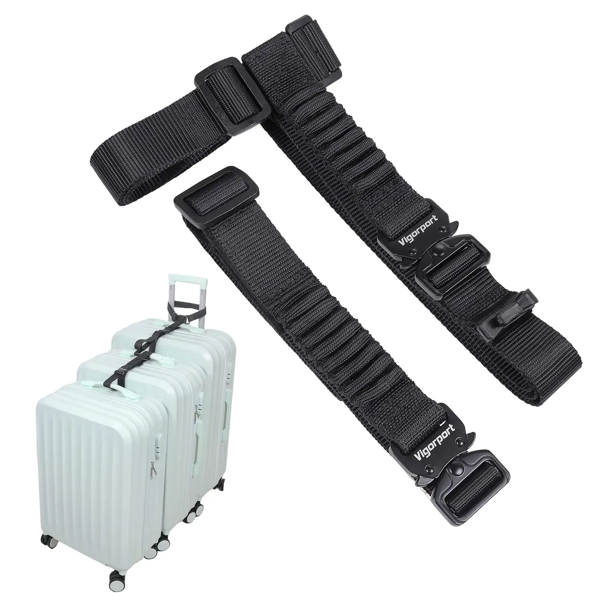 Vigorport Luggage Straps Metal Buckle with Nylon Straps | Connect 2 to 3 Suitcases - main product image