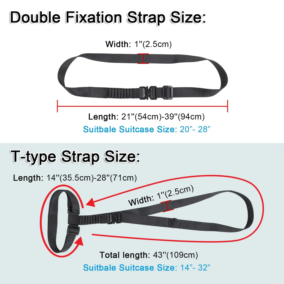 Vigorport Luggage Straps Metal Buckle with Nylon Straps | Connect 2 to 3 Suitcases - view 5