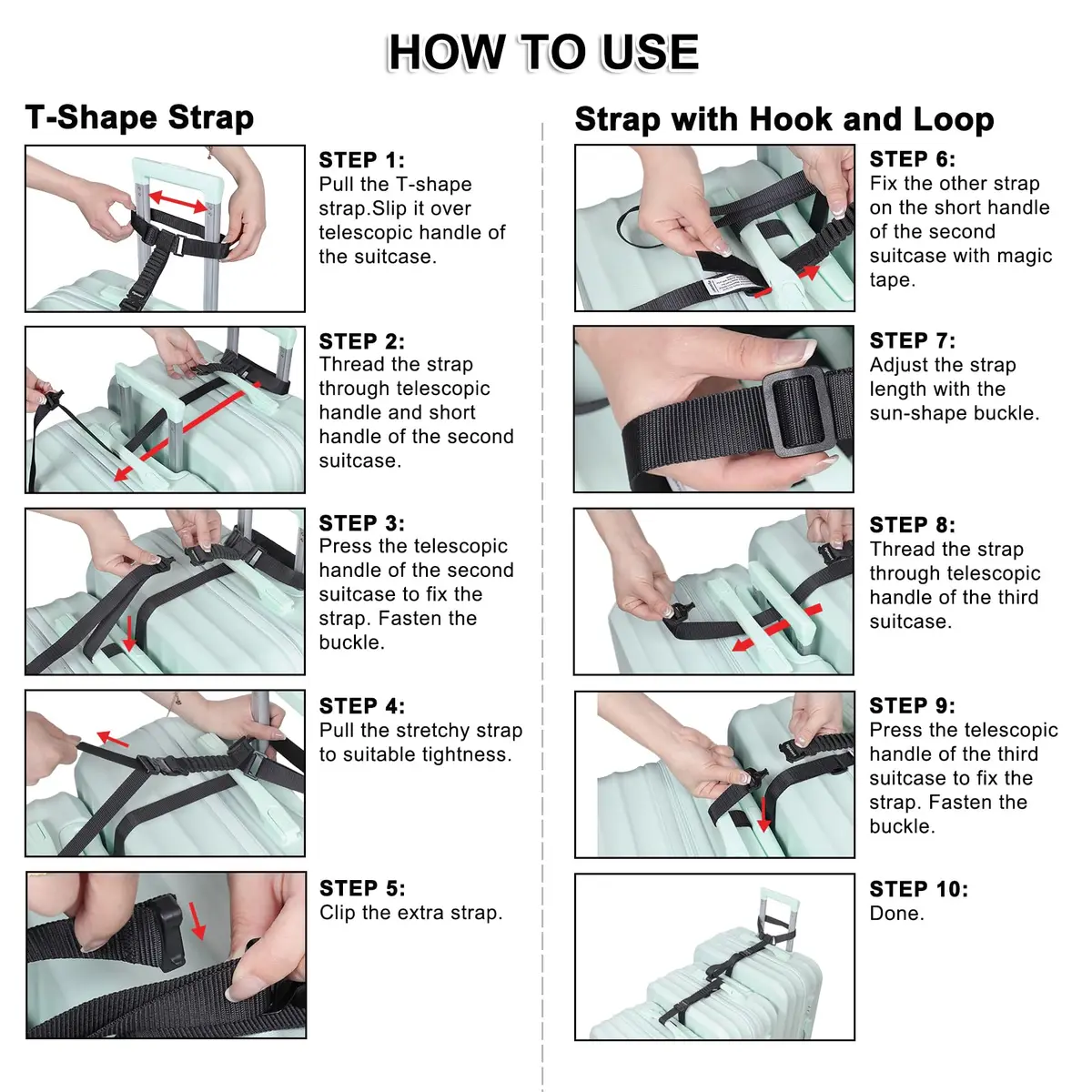 Vigorport Luggage Straps Metal Buckle with Nylon Straps | Connect 2 to 3 Suitcases - view 7