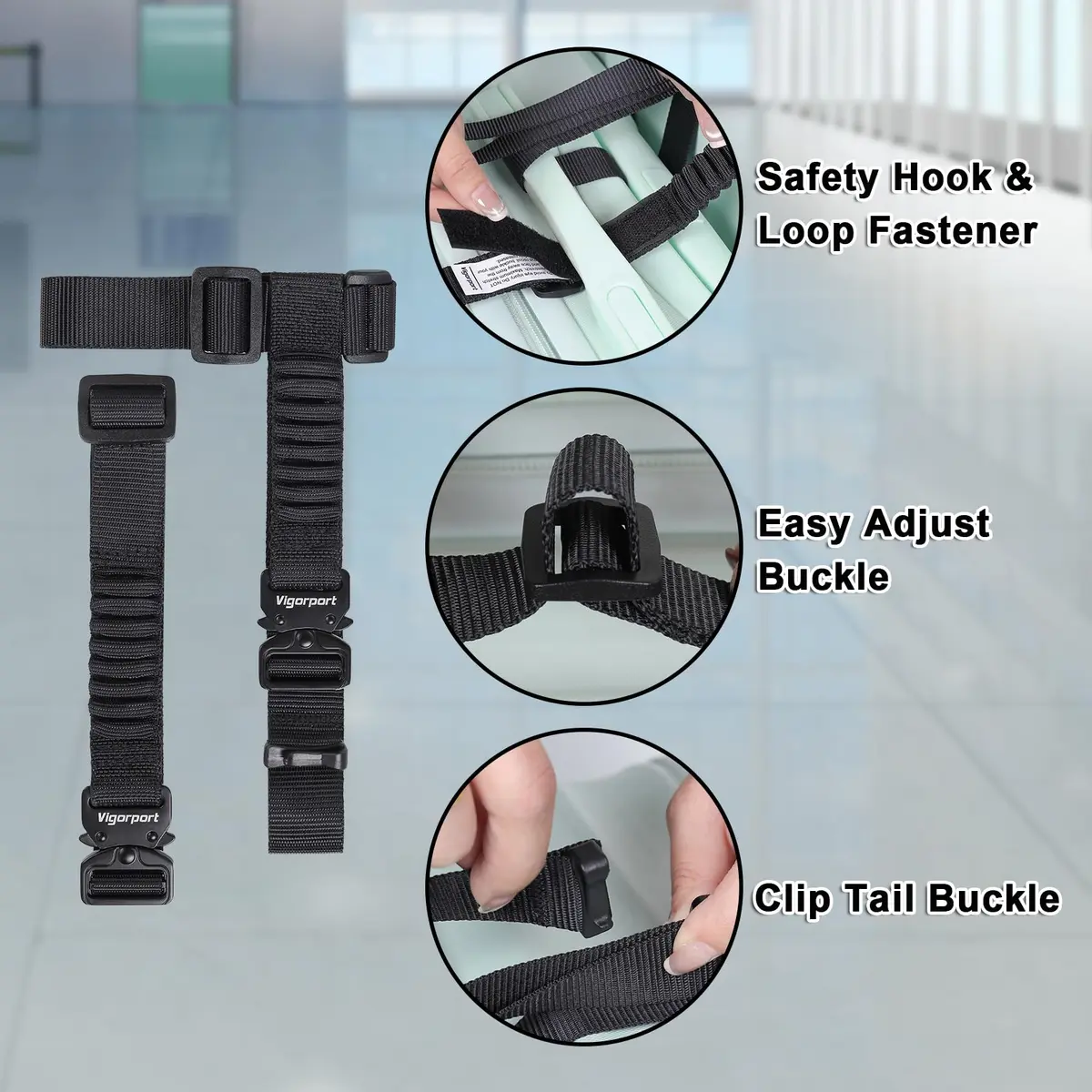 Vigorport Luggage Straps Metal Buckle with Nylon Straps | Connect 2 to 3 Suitcases - view 2