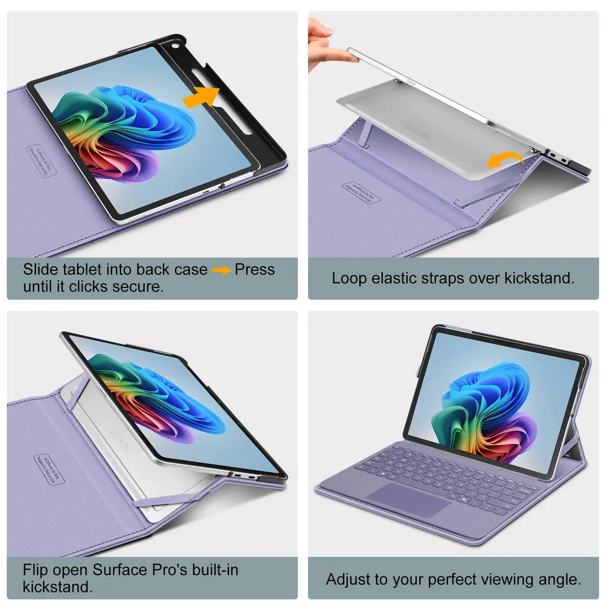 Fintie Portfolio Case for Microsoft Surface Pro 12 inch 1st Edition (2025) Lilac Purple | Multi-Angle Viewing Business Cover with Stylus Holder - view 9