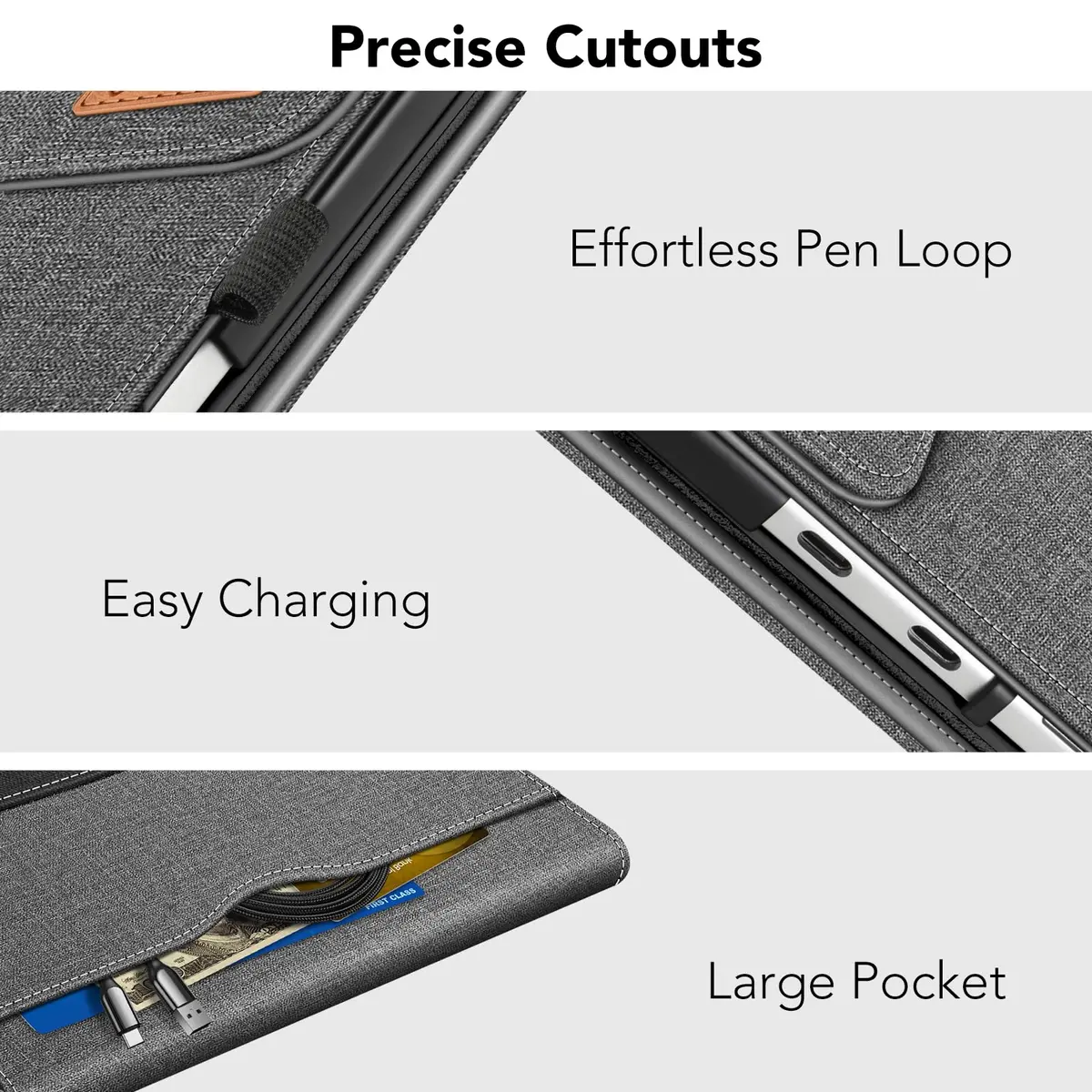 Fintie Portfolio Case for Microsoft Surface Pro 12 inch 1st Edition (2025) Gray | Multi-Angle Viewing Business Cover with Pocket & Stylus Holder - view 5