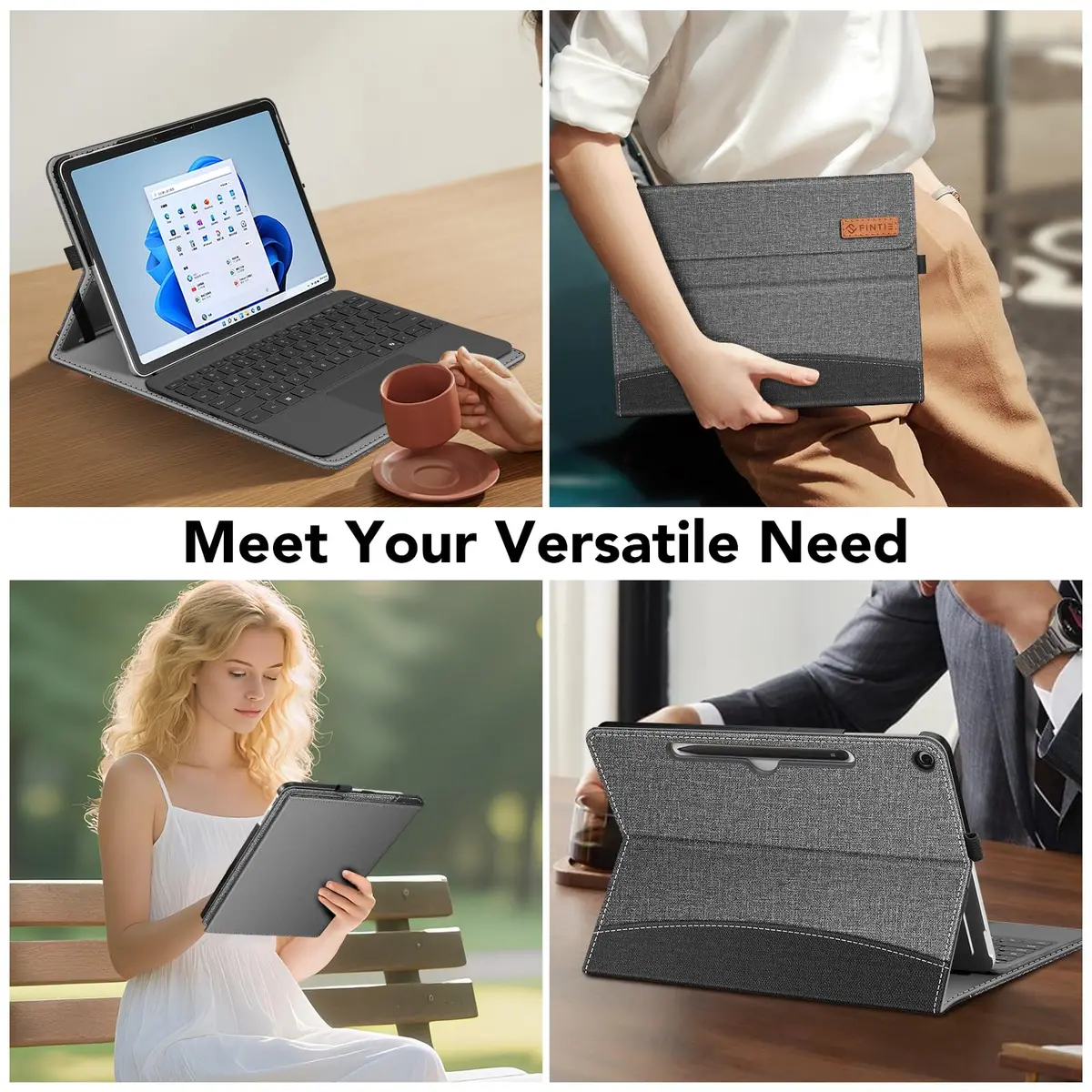 Fintie Portfolio Case for Microsoft Surface Pro 12 inch 1st Edition (2025) Gray | Multi-Angle Viewing Business Cover with Pocket & Stylus Holder - view 6
