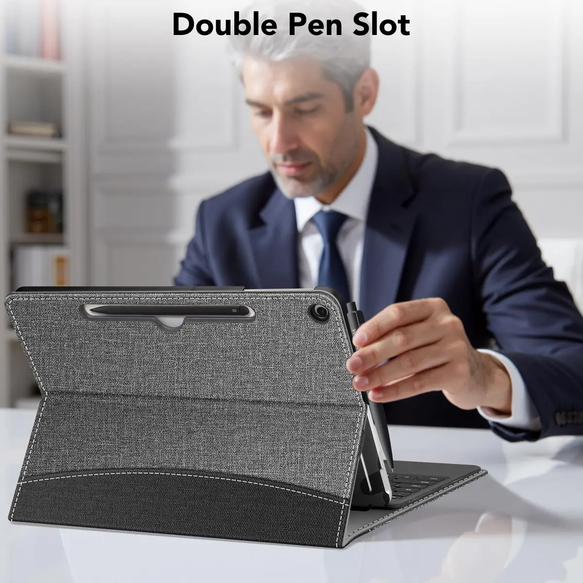 Fintie Portfolio Case for Microsoft Surface Pro 12 inch 1st Edition (2025) Gray | Multi-Angle Viewing Business Cover with Pocket & Stylus Holder - view 7