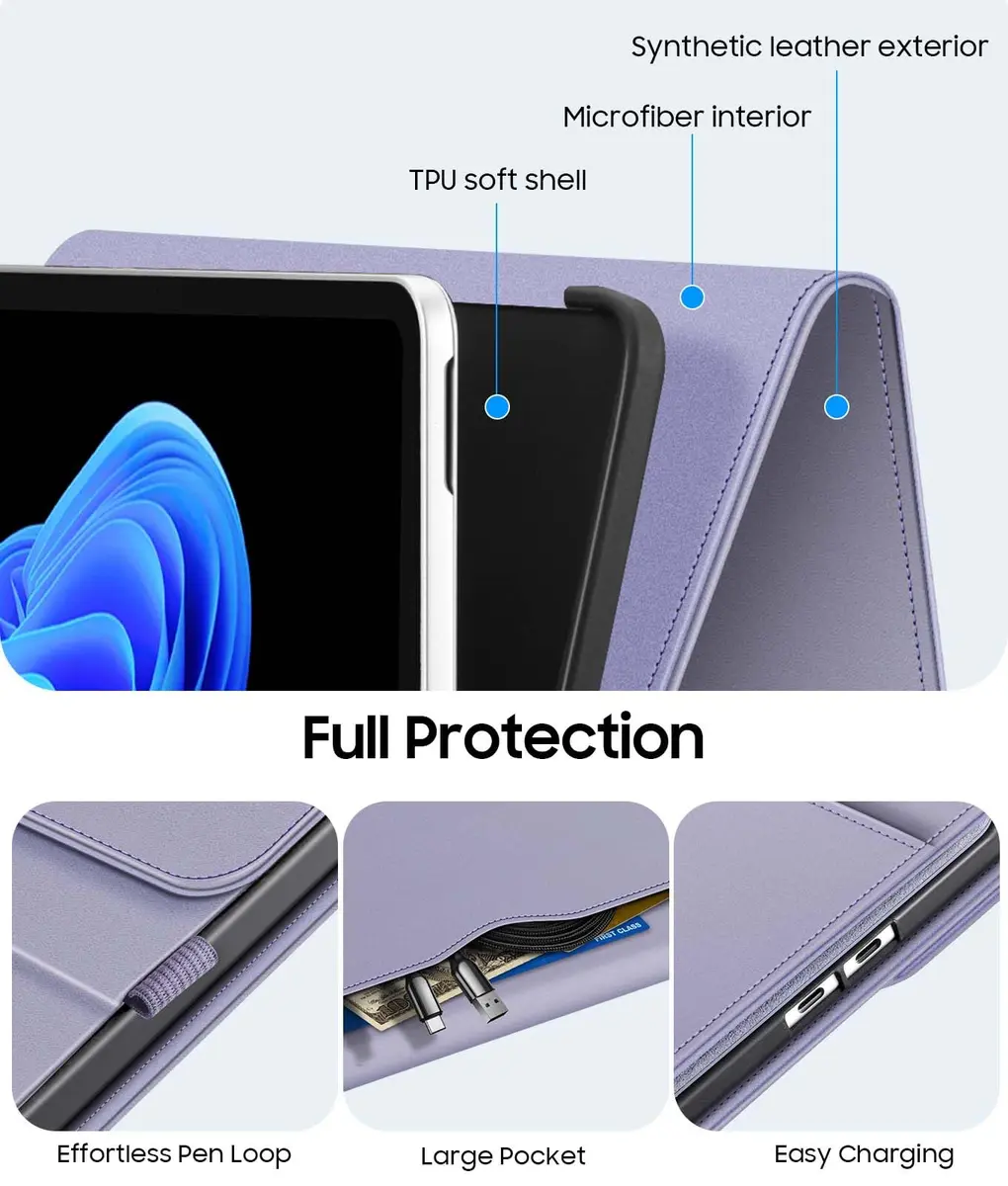 Fintie Protective Portfolio Case for Microsoft Surface Pro 12 inch (2025) Lilac Purple | Multi-Angle Stand & Stylus Holder - view 5