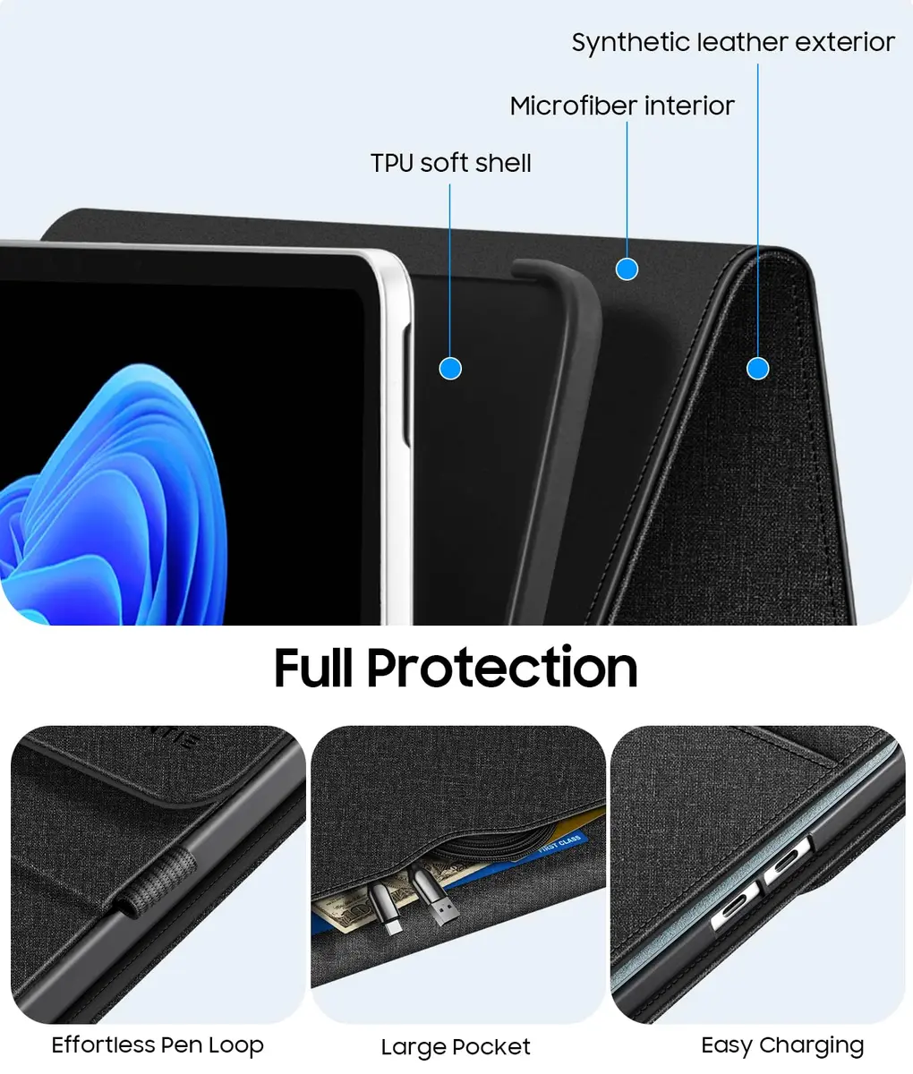 Fintie Protective Portfolio Case for Microsoft Surface Pro 12 inch (2025) | Multi-Angle Viewing Business TPU Back Cover with Pocket & Stylus Holder - view 5