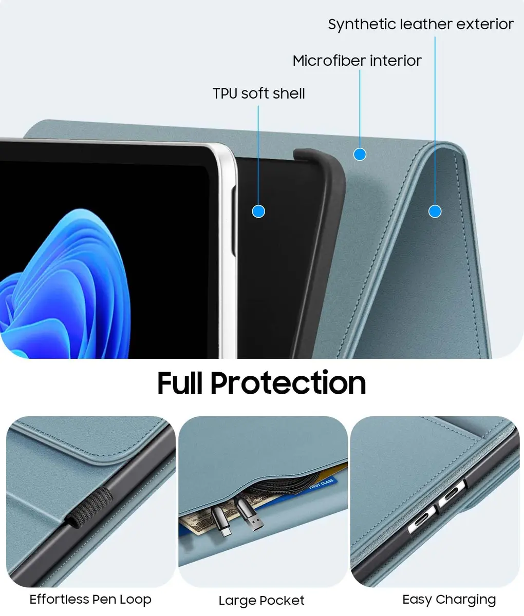 Fintie Protective Portfolio Case for Microsoft Surface Pro 12 inch (2025) | Ocean Blue, Faux Leather - view 5