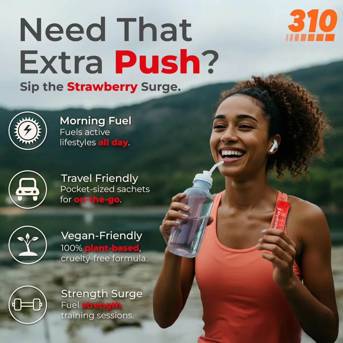310 Nutrition Sugar Free Electrolytes Powder - Strawberry | Instant Hydration, Zero Sugar, Low Calories - view 6