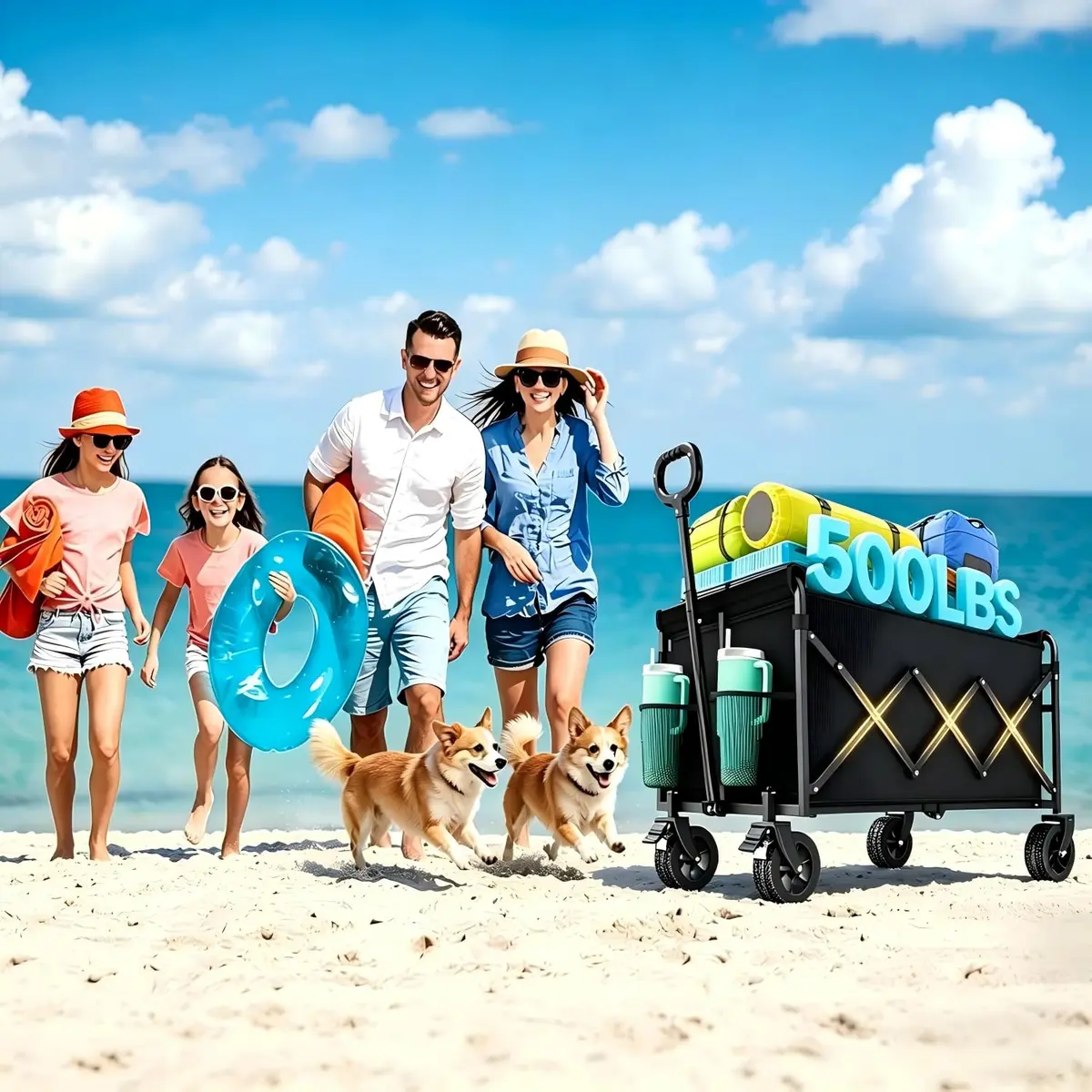 LIAPOTT Utility Cart Wagon 500lbs Heavy Duty Foldable Collapsible Garden Trolley with All-Terrain Wheels & Drink Holders - view 7