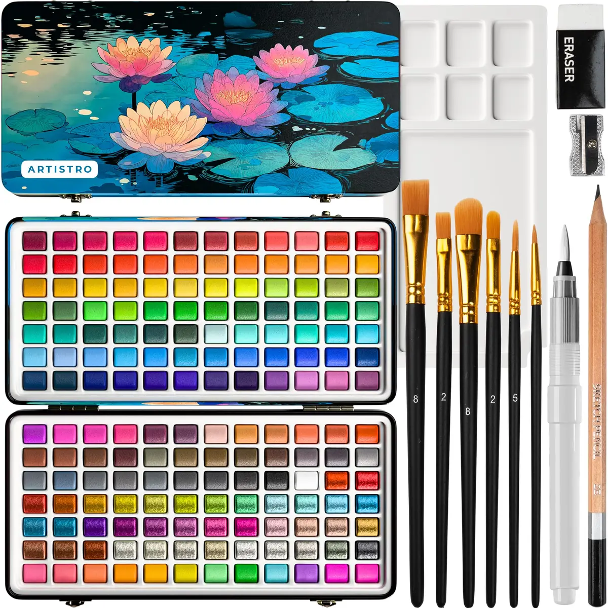 ARTISTRO Watercolor Paint Set with Palette & Brush Pens - 168 Colors | High-Quality Artist Watercolors - main product image