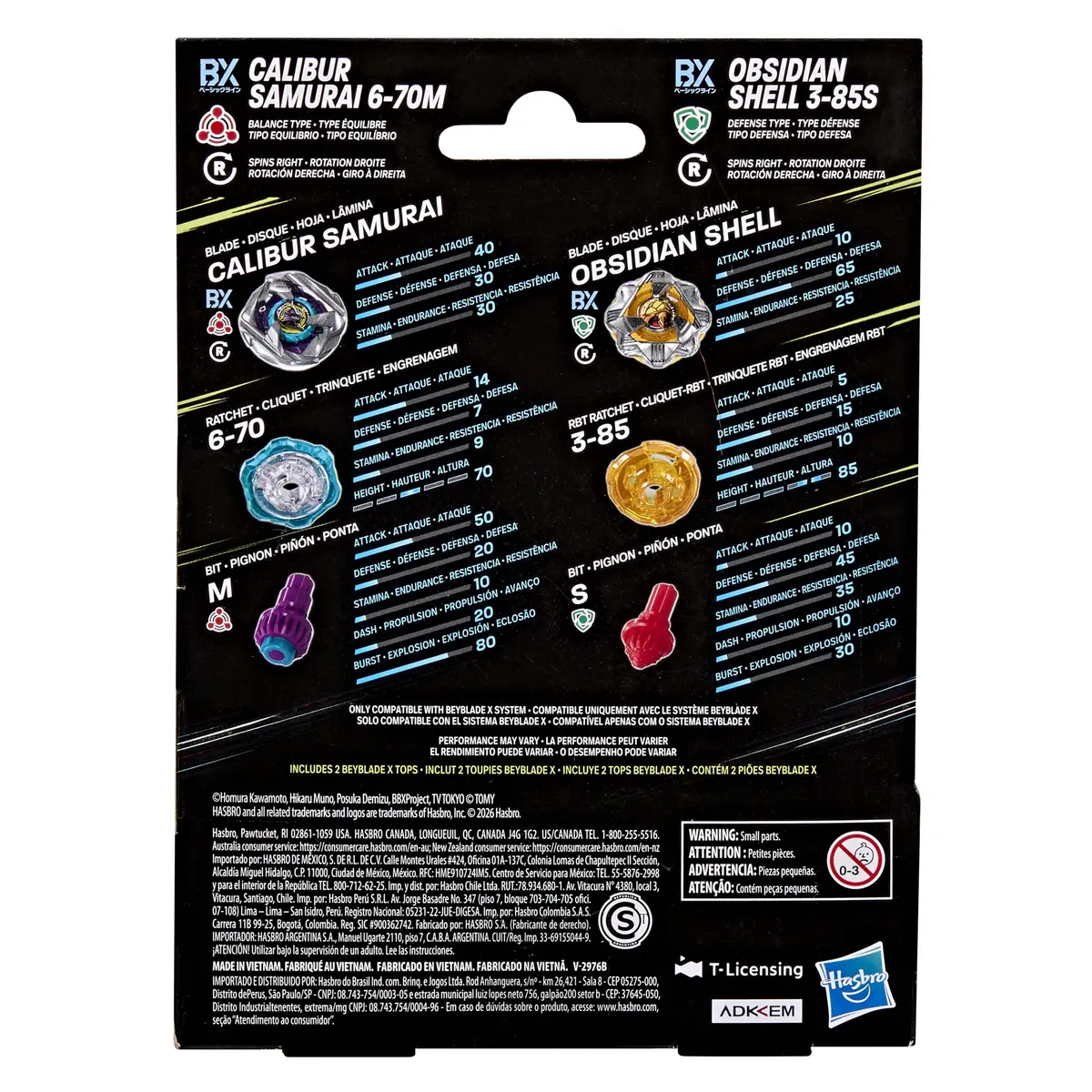 Beyblade X Calibur Samurai 6-70M BX & Obsidian Shell 3-85S BX | Dual Pack with 2 Right-Spinning Tops for Kids 8+ - view 5