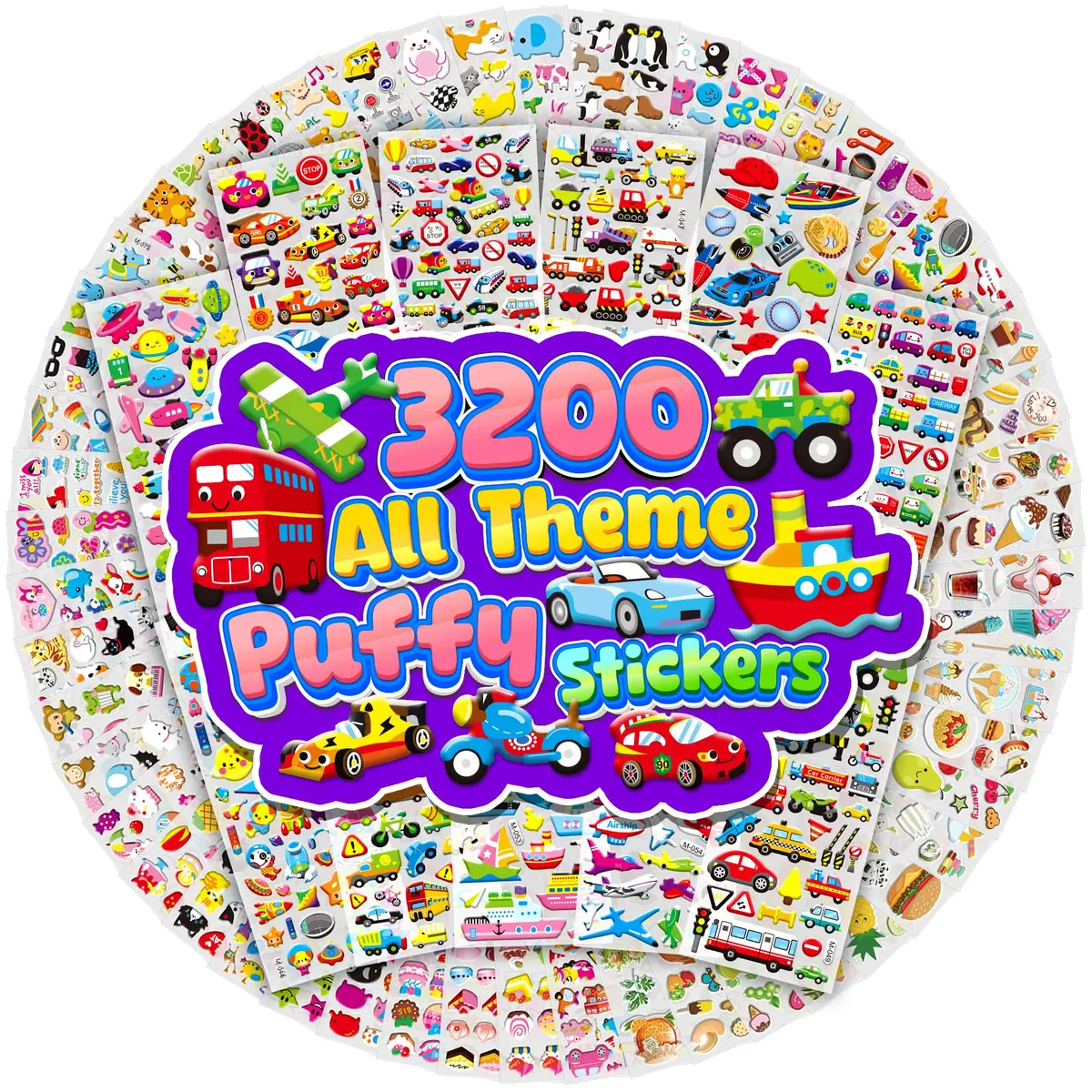 Sinceroduct 3D Puffy Stickers 64 Sheets (3200+ Stickers) | Assorted Colors, Non-Toxic, Reusable - main product image