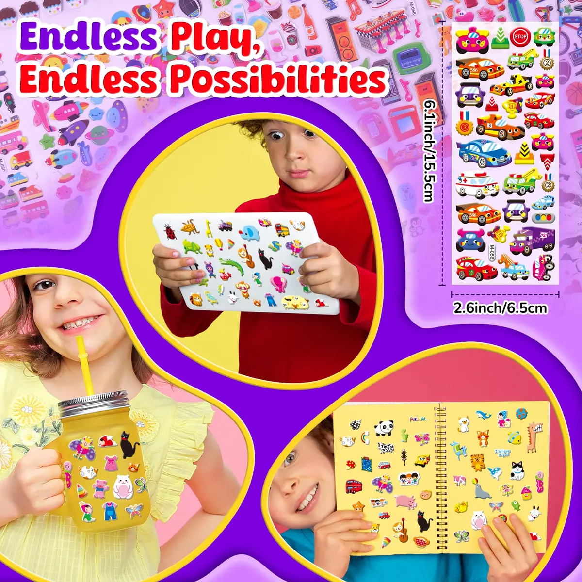Sinceroduct 3D Puffy Stickers 64 Sheets (3200+ Stickers) | Assorted Colors, Non-Toxic, Reusable - view 2
