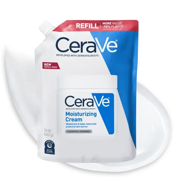 CeraVe Moisturizing Cream Body and Face Moisturizer for Dry Skin, Hyaluronic Acid and Ceramides, 16 Ounce Refill | Oil-Free Non-Comedogenic - main product image