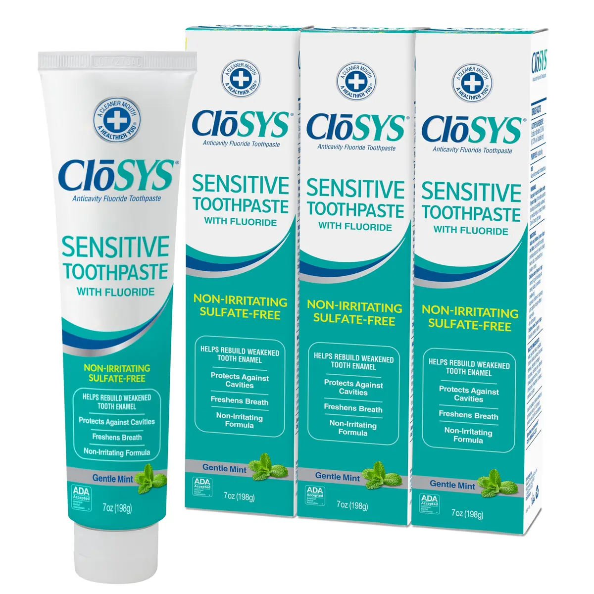 CloSYS SLS Free Toothpaste with Fluoride, 7 Ounce (210ml) 3 Pack | Gentle Mint for Sensitive Teeth & Gums - main product image