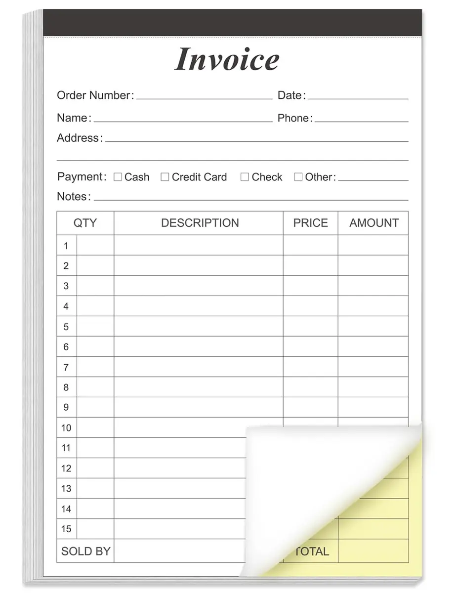 Yaridar 2-Part Carbonless Invoice Receipt Book 5.5" x 8.5" (50 Sets, 100 Sheets) | Consecutive Numbered Order Forms for Small Business - main product image