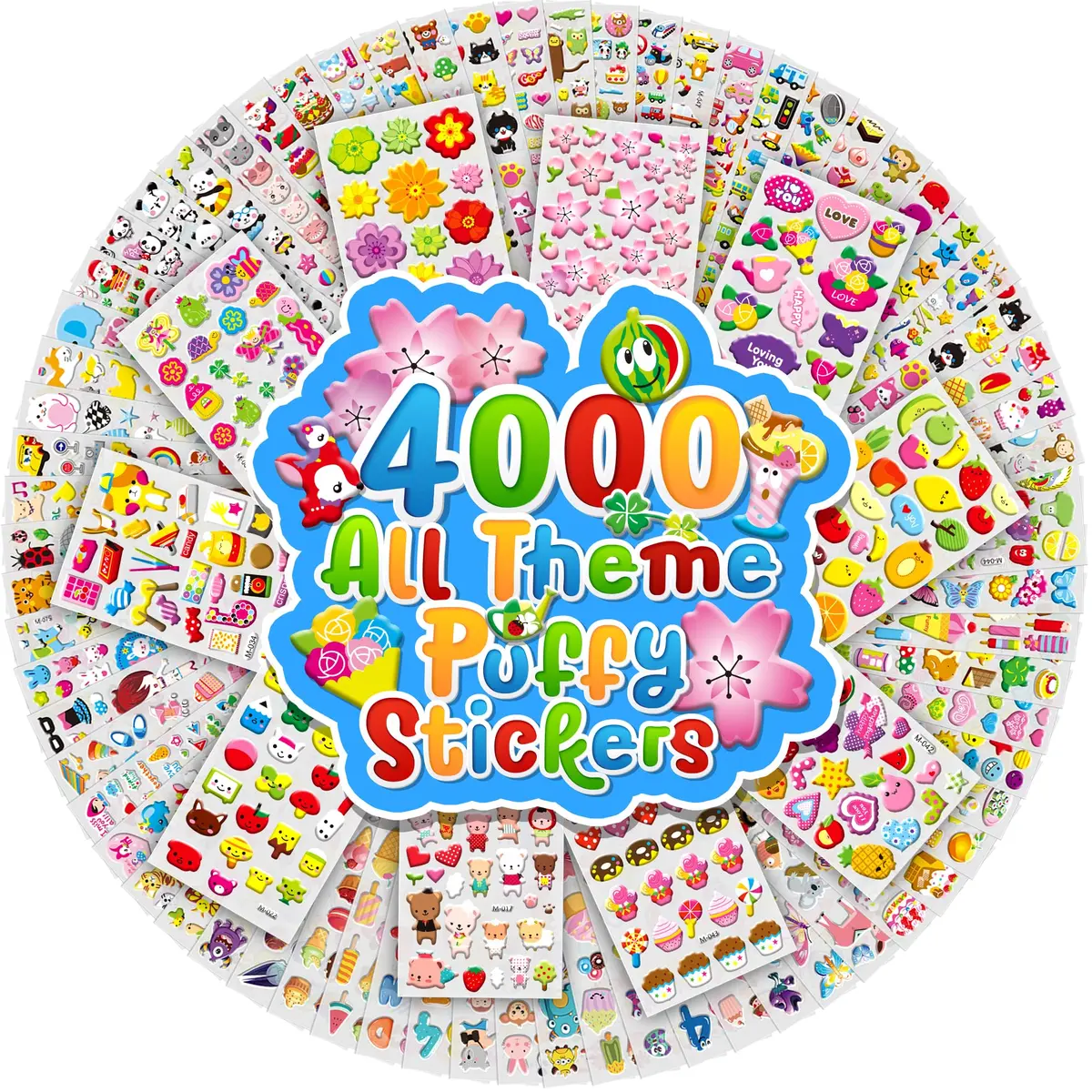 Sinceroduct 3D Puffy Stickers for Kids, 4000+ Designs, Assorted Colors | Non-Toxic & Reusable Craft Decals - main product image