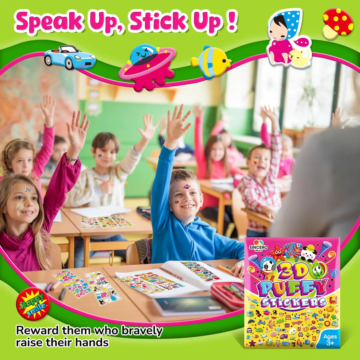 Sinceroduct 3D Puffy Stickers for Kids, 4000+ Designs, Assorted Colors | Non-Toxic & Reusable Craft Decals - view 5