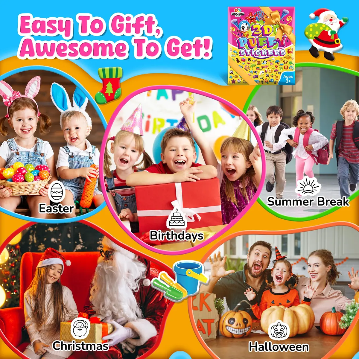 Sinceroduct 3D Puffy Stickers for Kids, 4000+ Designs, Assorted Colors | Non-Toxic & Reusable Craft Decals - view 7
