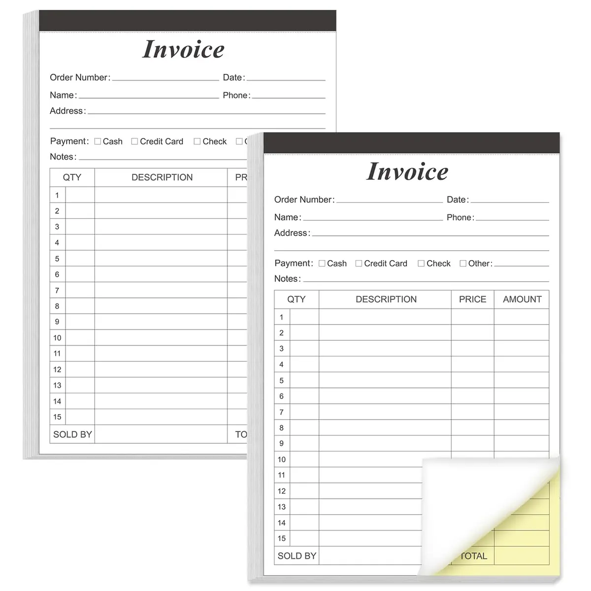 Yaridar Invoice Receipt Book 5.5" x 8.5" 2-Pack | Carbonless Small Business - main product image