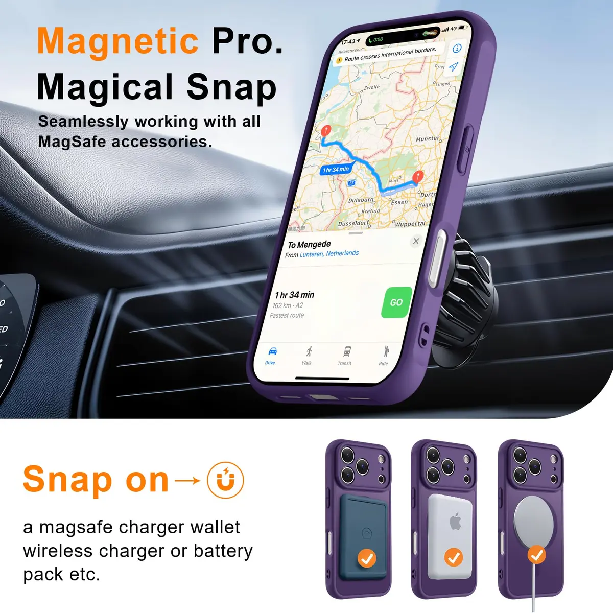 MOCCA Magnetic Shockproof Case for iPhone 17 Pro Max 6.9" | 38 N52+ Super Magnets, 2500GF, 40W Fast Charging - view 4