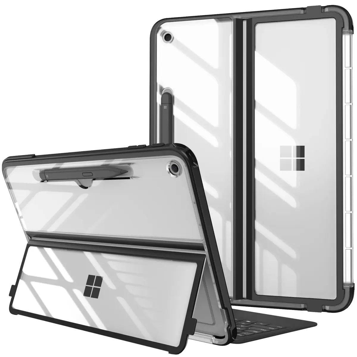 Fintie Rugged Case for Surface Pro 12 Inch 1st Edition 2025, Clear | Multi-Angle Stand, Type Cover Compatible, HD Clear, Shockproof, TPU Bumper, Hard Shell - main product image