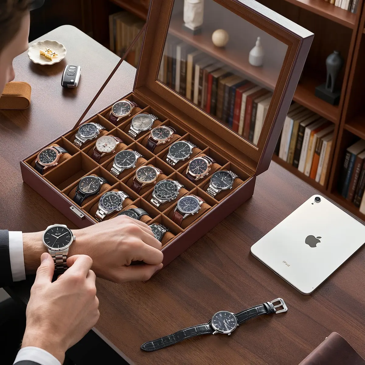 ProCase Watch Case for Men, 18 Slot with Glass Lid | Elegant Storage Organizer for Watches - view 5