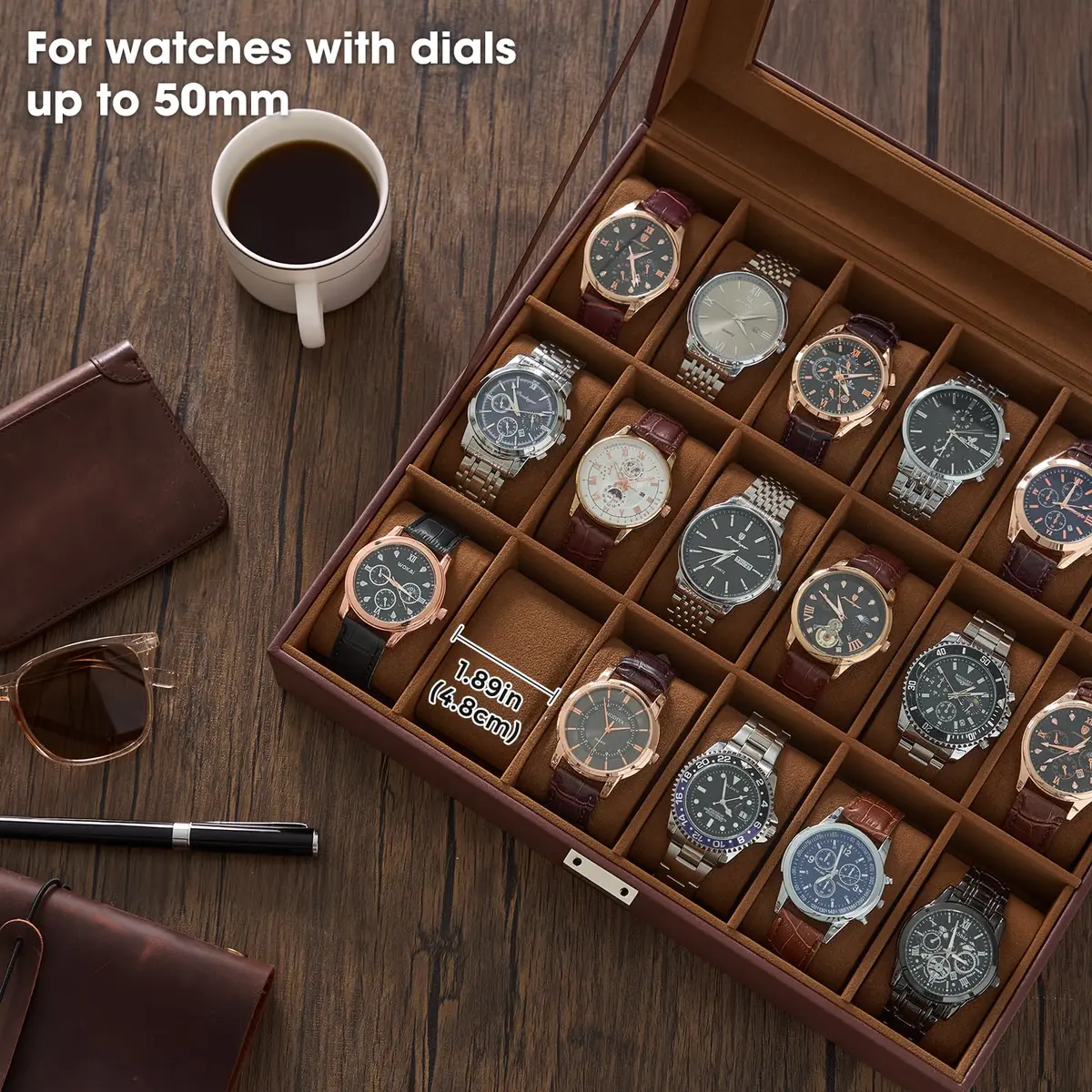 ProCase Watch Case for Men, 18 Slot with Glass Lid | Elegant Storage Organizer for Watches - view 3