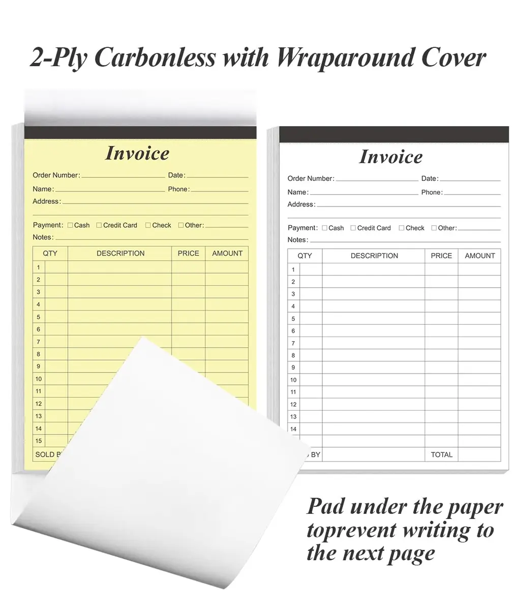 Yaridar Invoice Receipt Book 5-Pack | Carbonless 2-Part, 5.5" x 8.5" for Small Business - view 5
