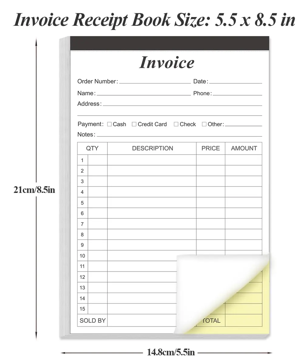 Yaridar Invoice Receipt Book 5-Pack | Carbonless 2-Part, 5.5" x 8.5" for Small Business - view 3