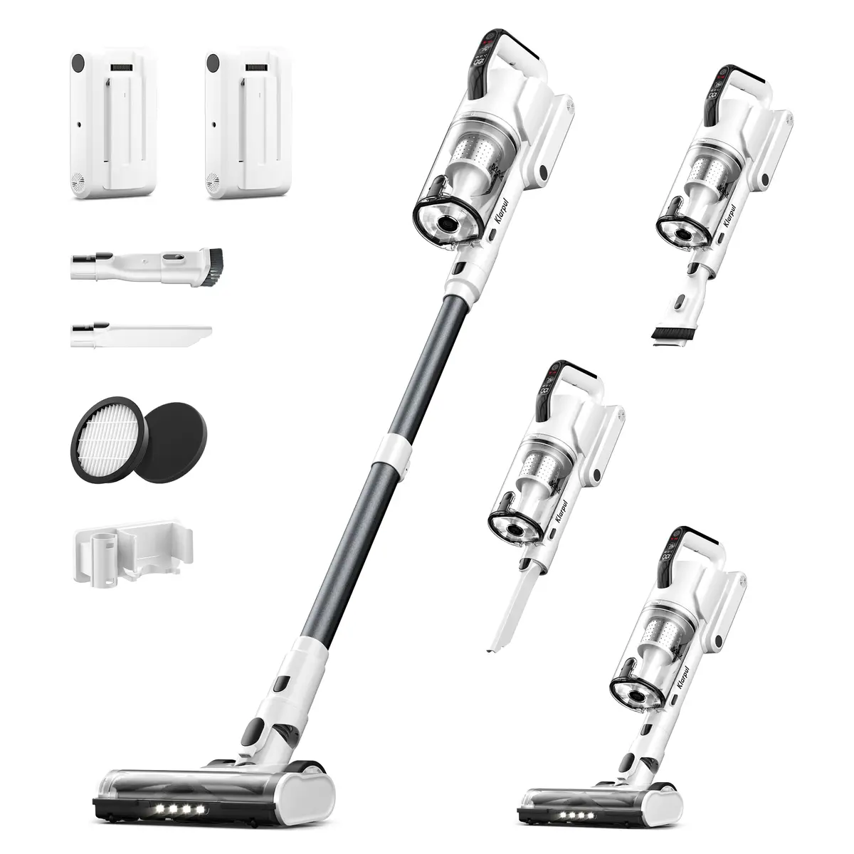 Klarpul Cordless Vacuum Cleaner 2 Batteries 140 Mins | 50Kpa Strong Suction, Self-Standing, 5-Stage HEPA, 3 Modes, 1.8L Dust Cup, White - main product image