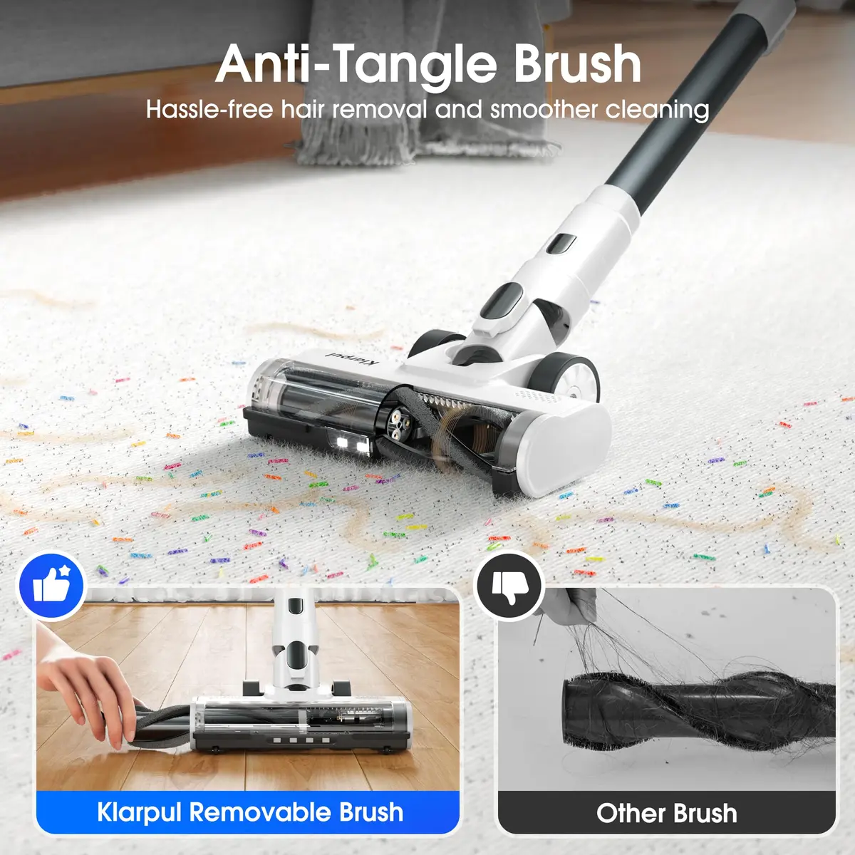 Klarpul Cordless Vacuum Cleaner 2 Batteries 140 Mins | 50Kpa Strong Suction, Self-Standing, 5-Stage HEPA, 3 Modes, 1.8L Dust Cup, White - view 5