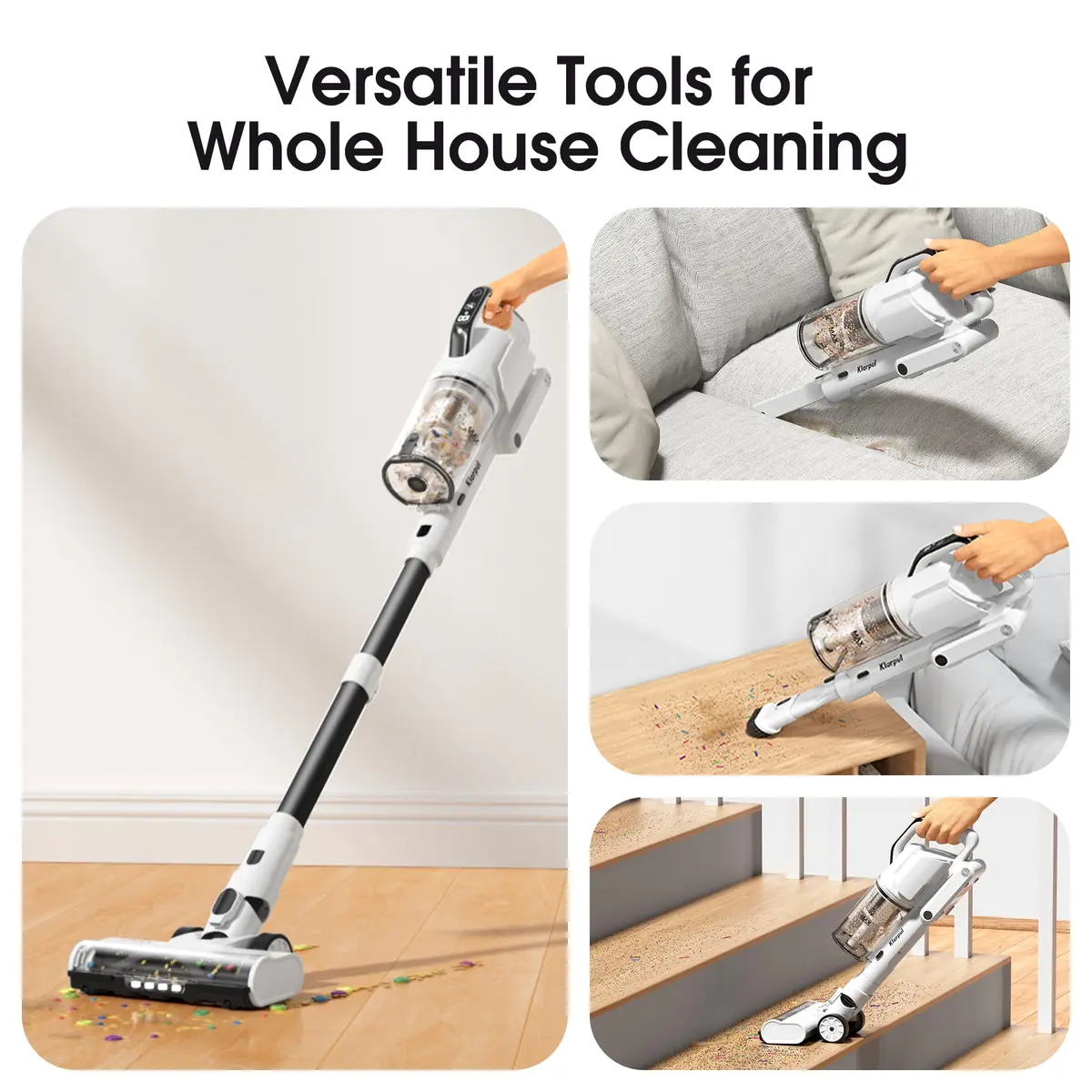 Klarpul Cordless Vacuum Cleaner 2 Batteries 140 Mins | 50Kpa Strong Suction, Self-Standing, 5-Stage HEPA, 3 Modes, 1.8L Dust Cup, White - view 6