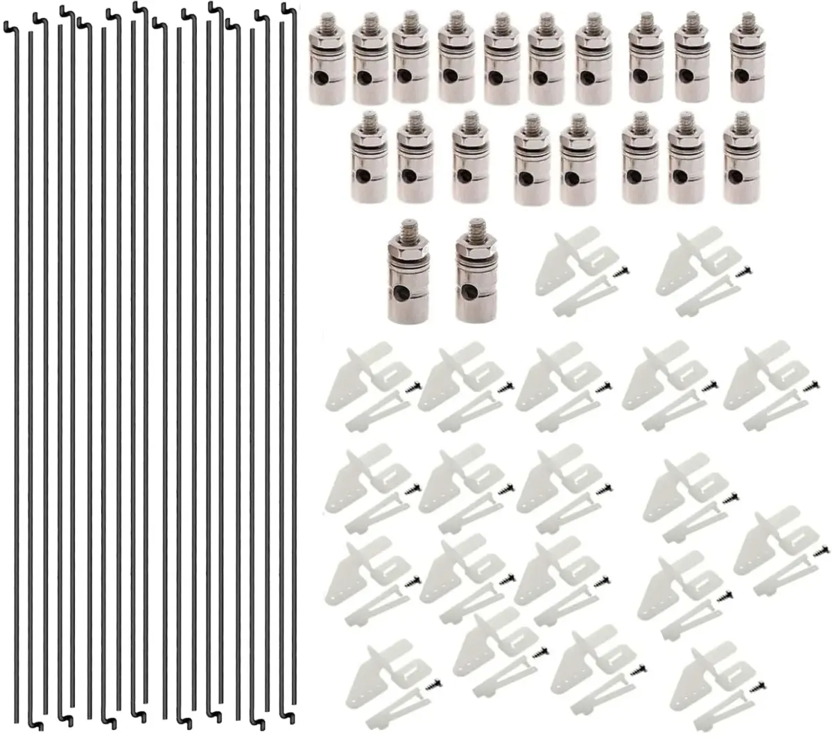 Yrhrol Adjustable Pushrod Connector Linkage Stopper 1.3mm + Nylon Control Horns 21x10 mm + 1.2 x 180mm Z Push Rods Parts Set | RC Airplane Plane Boat Replacement - main product image