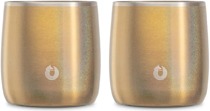 Snowfox Insulated Whiskey Glasses 11oz | Vacuum Sealed Stainless Steel Old Fashioned Glass, Gift for Men, Home Bar Accessories, Shimmer Gold - view 2