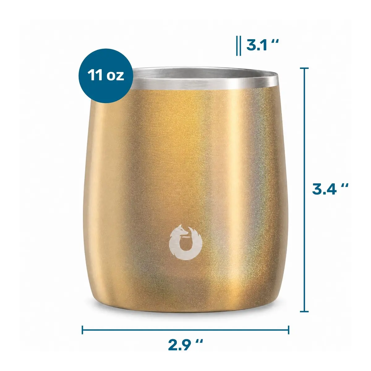 Snowfox Insulated Whiskey Glasses 11oz | Vacuum Sealed Stainless Steel Old Fashioned Glass, Gift for Men, Home Bar Accessories, Shimmer Gold - view 9
