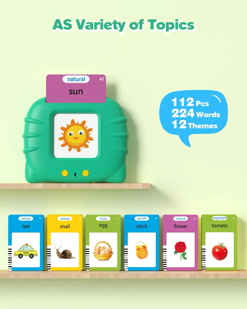 Airbition Talking Flash Cards for Toddlers 1-4 Years, Green | Montessori Language Learning Device with 224 Words - view 2