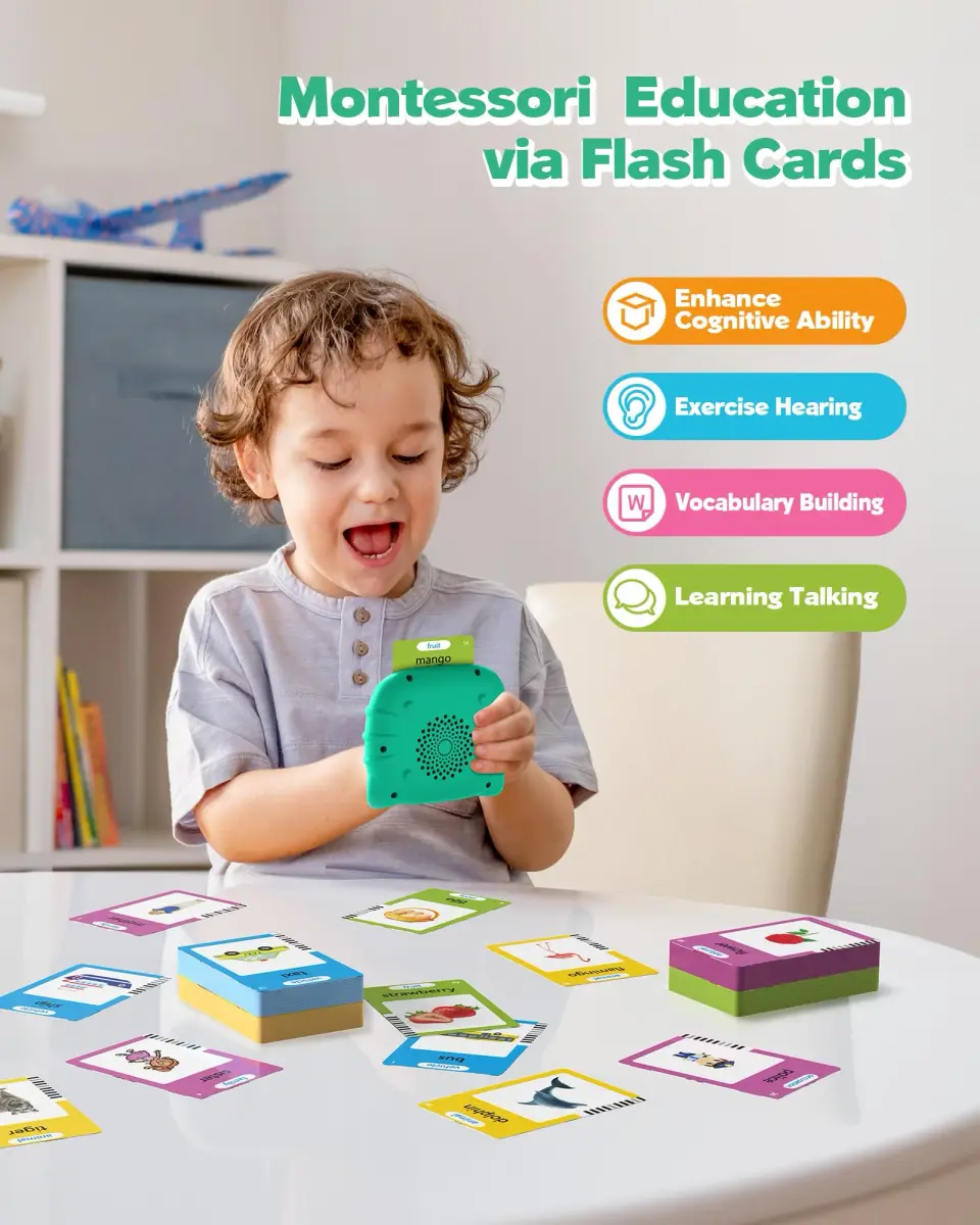 Airbition Talking Flash Cards for Toddlers 1-4 Years, Green | Montessori Language Learning Device with 224 Words - view 3