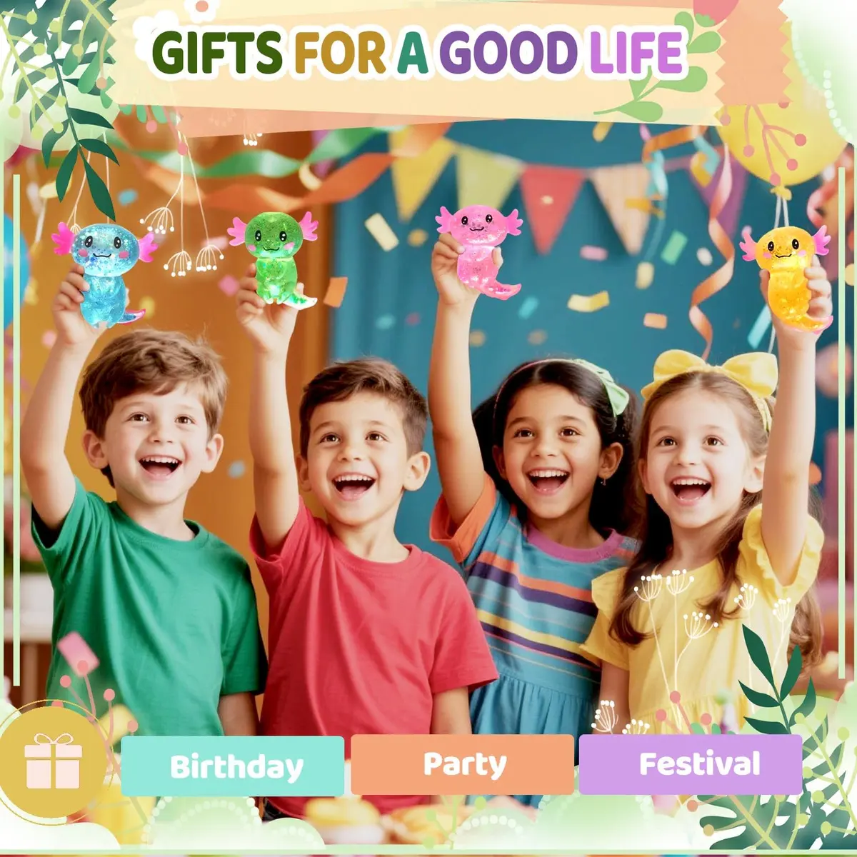 Puffwize 4pcs Axolotl Squishy Stress Relief Toy Glitter Fidget Toys for Kids & Adults | Anxiety & Focus Aid - view 8