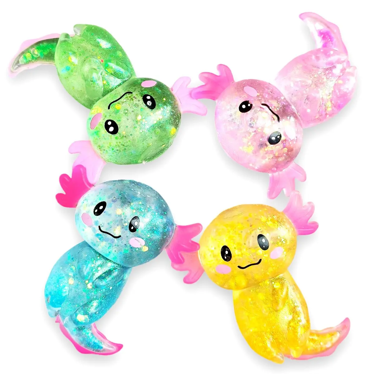 Puffwize 4pcs Axolotl Squishy Stress Relief Toy Glitter Fidget Toys for Kids & Adults | Anxiety & Focus Aid - view 2