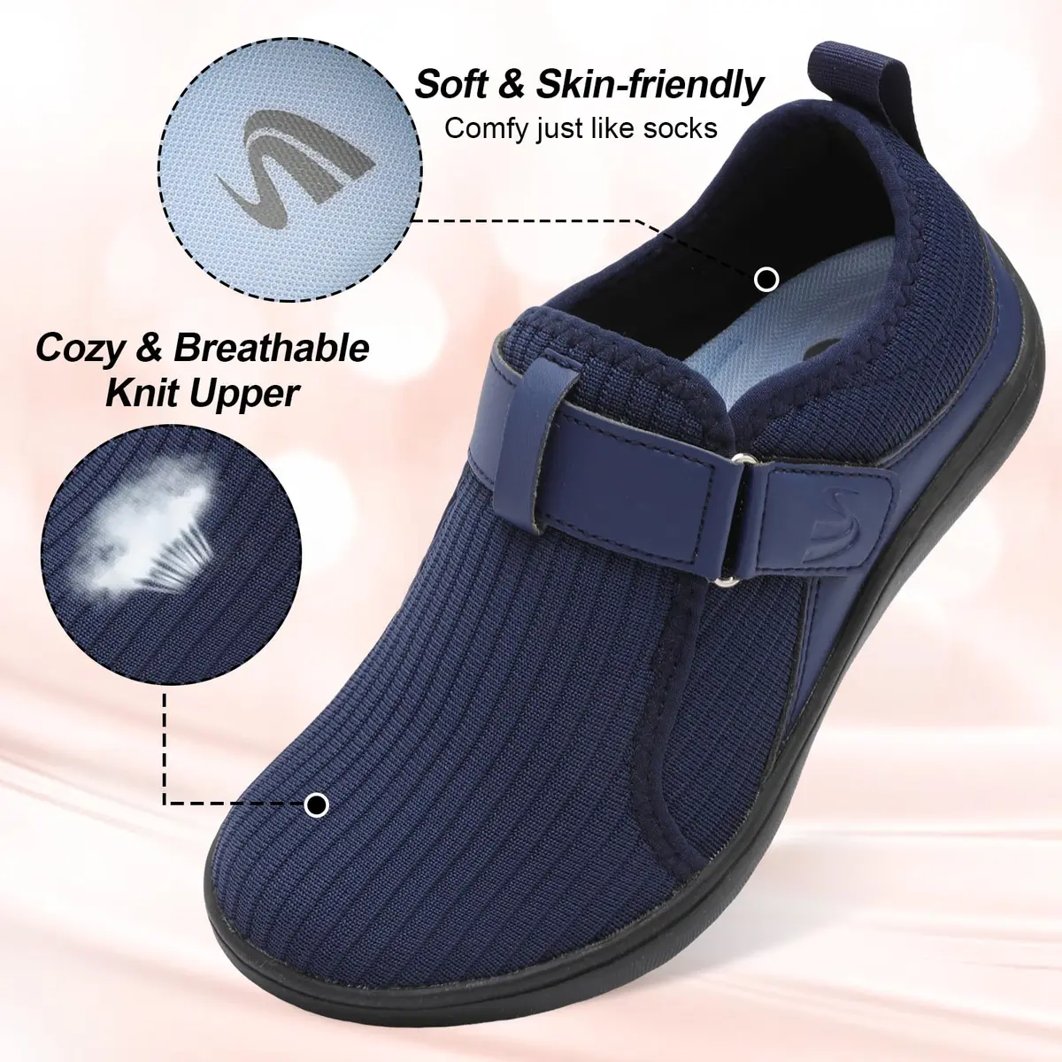 Spesoul Wide Womens Walking Shoes Adjustable Diabetic Shoes Breathable Zero Drop Barefoot Shoe 9.5 Navy - view 5