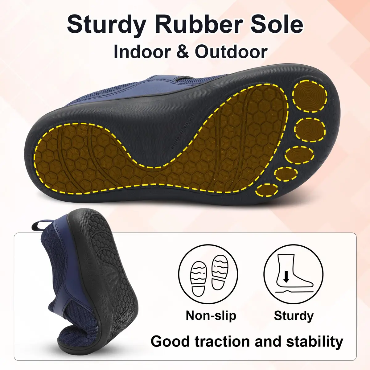 Spesoul Wide Womens Walking Shoes Adjustable Diabetic Shoes Breathable Zero Drop Barefoot Shoe 9.5 Navy - view 6