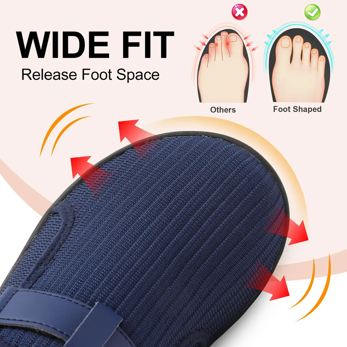 Spesoul Wide Womens Walking Shoes Adjustable Diabetic Shoes Breathable Zero Drop Barefoot Shoe 9.5 Navy - view 3