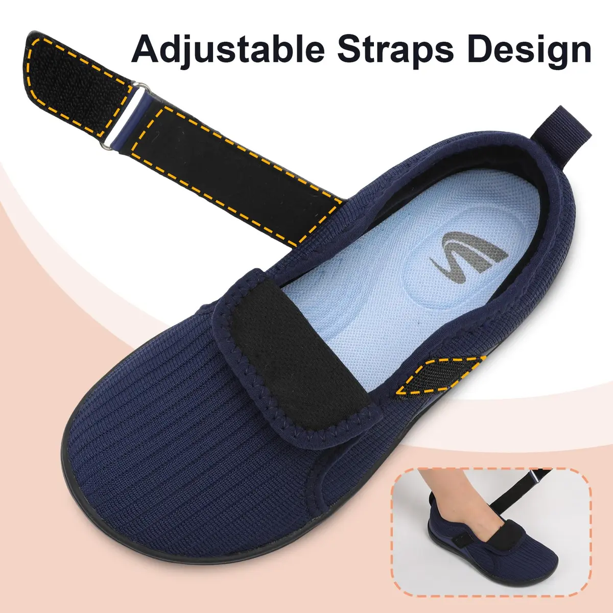 Spesoul Wide Womens Walking Shoes Adjustable Diabetic Shoes Breathable Zero Drop Barefoot Shoe 9.5 Navy - view 4
