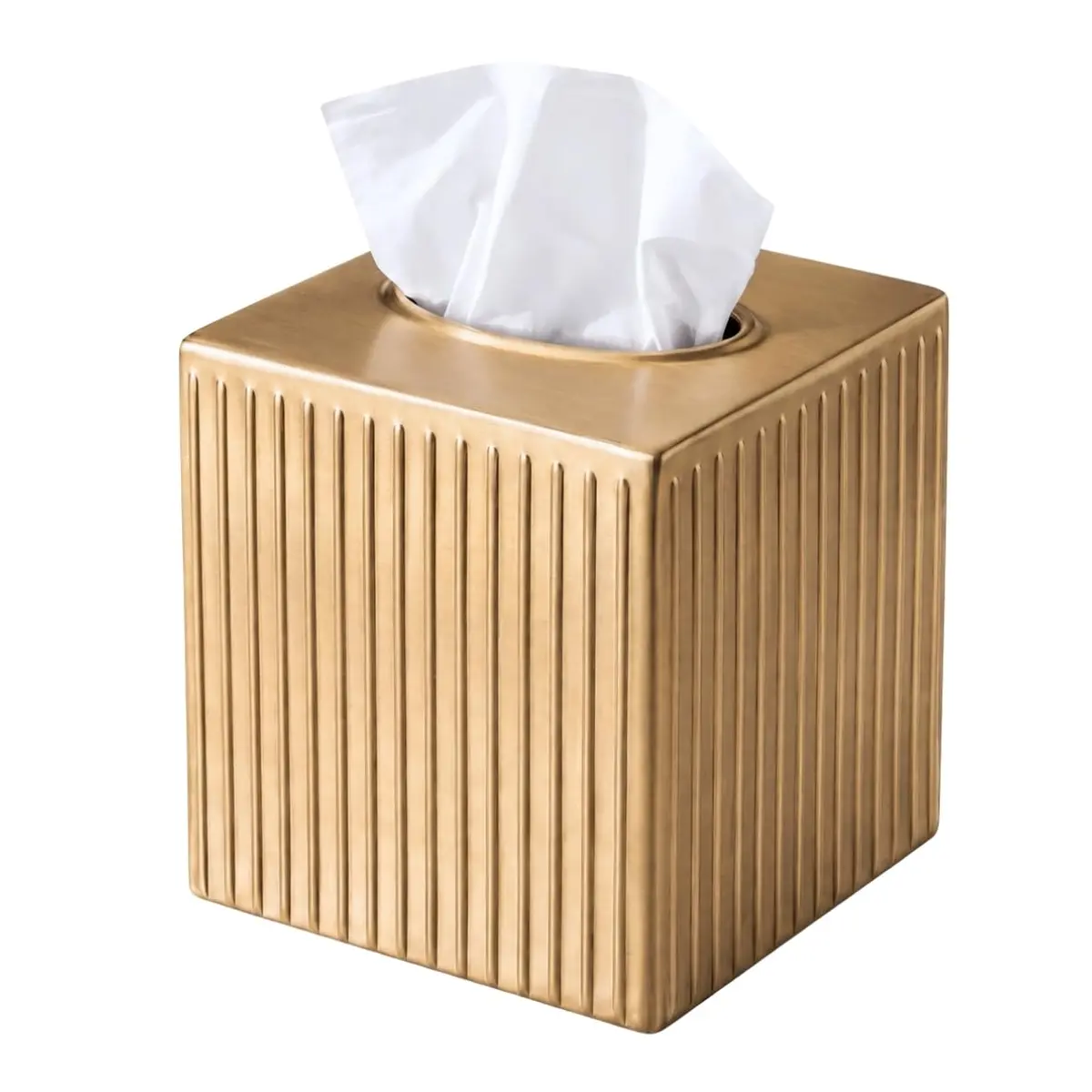 Monarch Abode Brushed Gold Metal Square Tissue Box Cover | Decorative Bathroom Accessory for Modern Home Decor - main product image